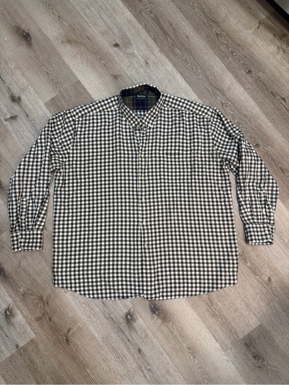 Barbour Monty Gray and Cream Gingham Button-Down Shirt XXL